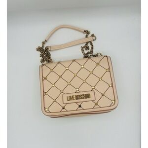 Love Moschino Crossbody/Shoulder Bag Studded Chain Strap Beige